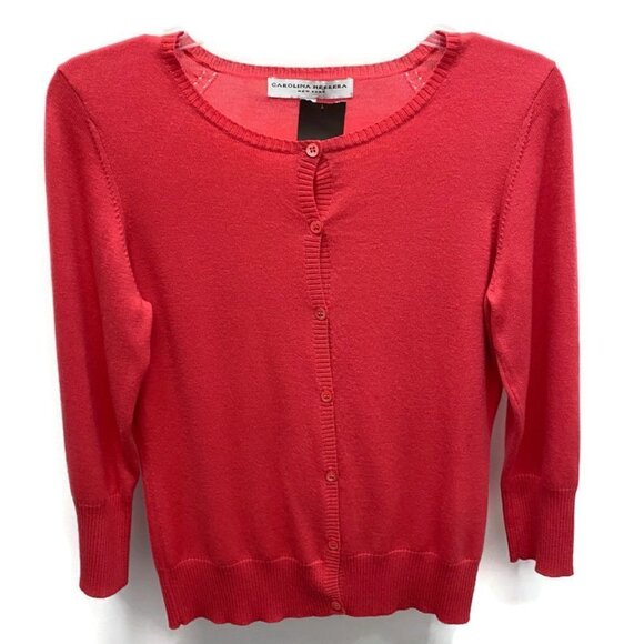 Carolina Herrera Red Coral Cashmere Cardigan - Picture 1 of 4